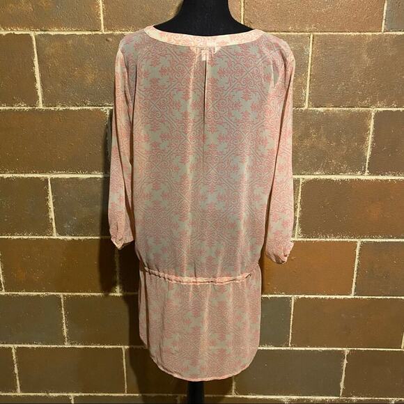 CAbi Sheer Tunic Top Pink and Yellow Cinch Tie Waist Pockets Women's M Medium - Picture 5 of 9